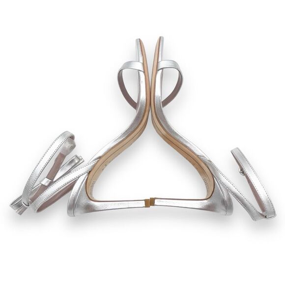 Deltan Miranda Leather Ankle Bow Strappy Dress Sandals Metallic Silver Size 9.5 - Picture 11 of 15